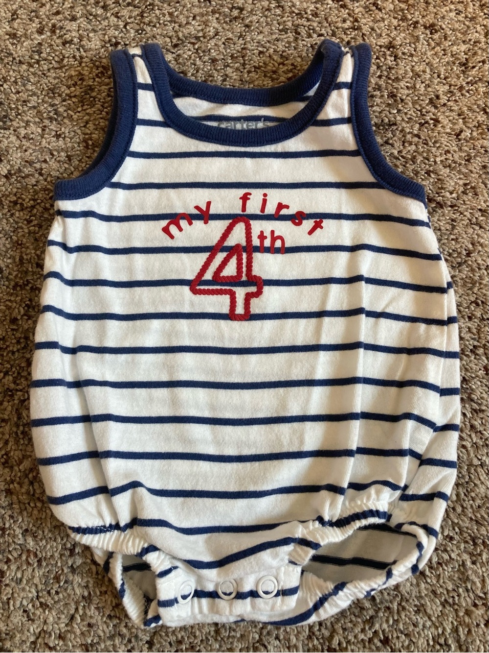 Carter's White & Navy Striped 'My First 4th' Tank Romper